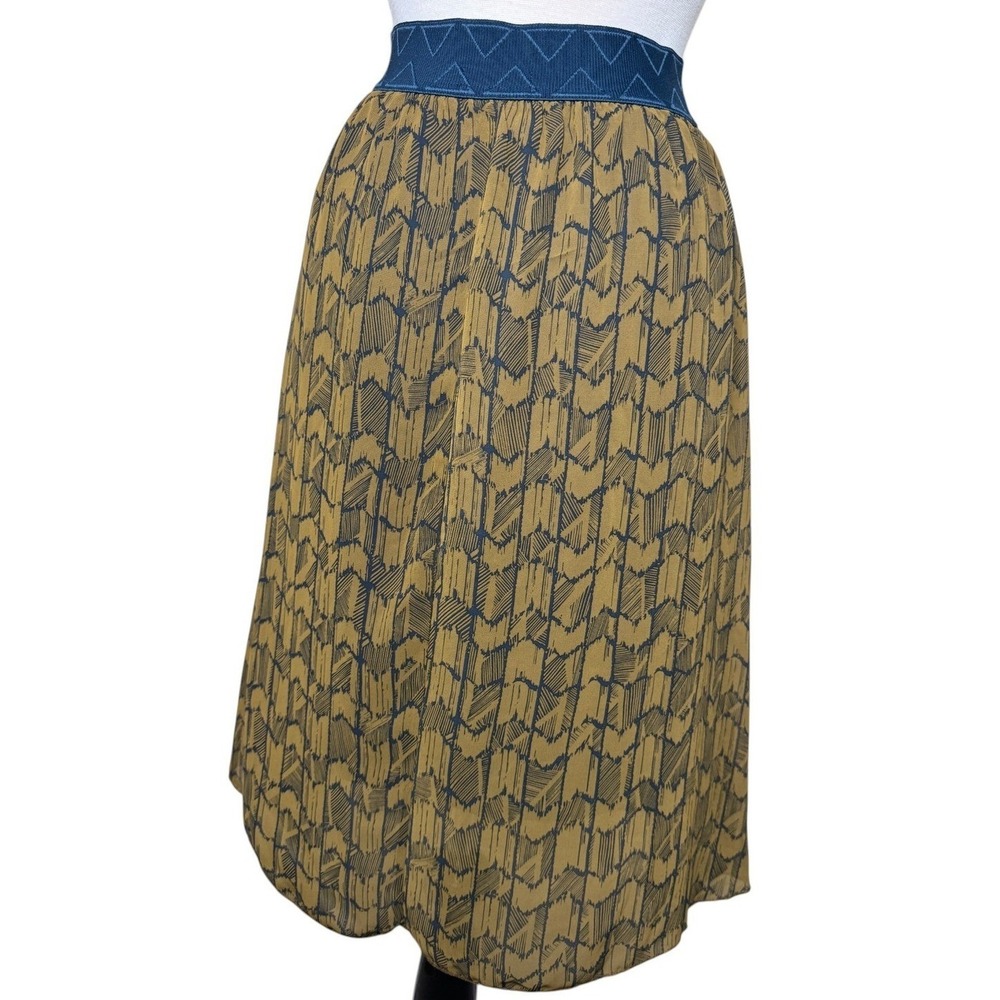 LuLaRoe Lola Skirt Mustard Navy Geometric - Size XS/0-2 - NWT Lightweight Flowy